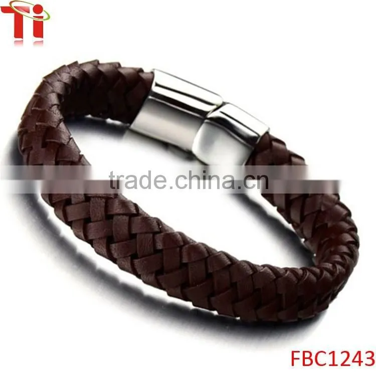 Brown Braided Leather Bracelet for Men Women Genuine Leather Bangle Wristband