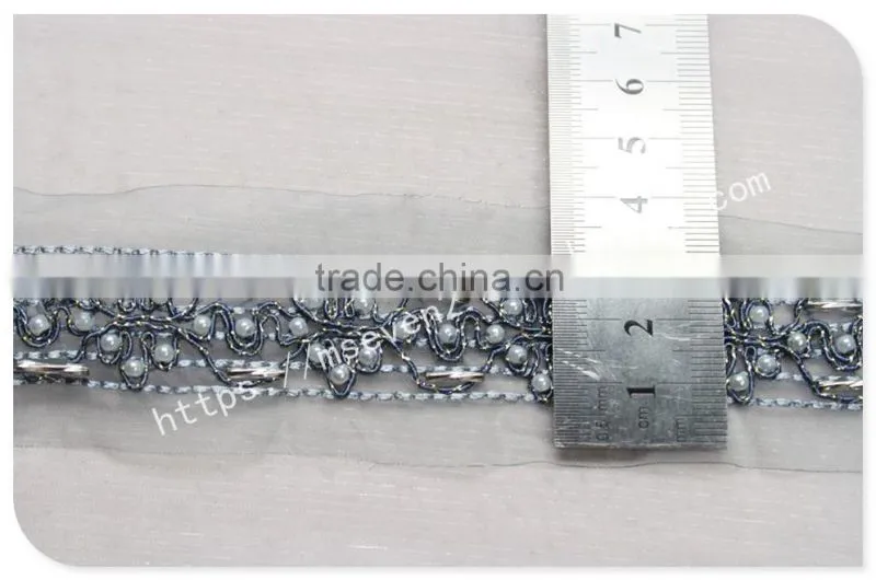 Beautiful design 4cm width guipure embroidery french beaded lace for dress