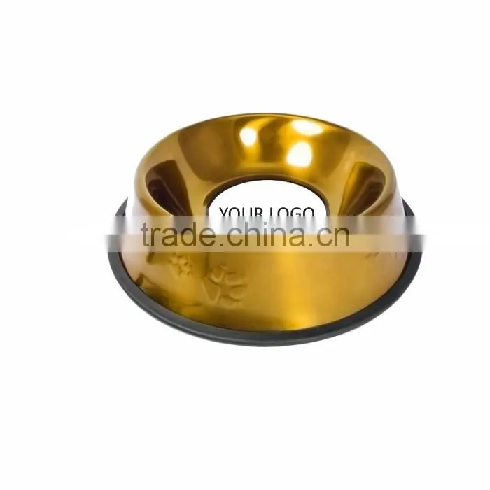 Embossed Non-Tip Stainless Steel Dog Bowl, Gold
