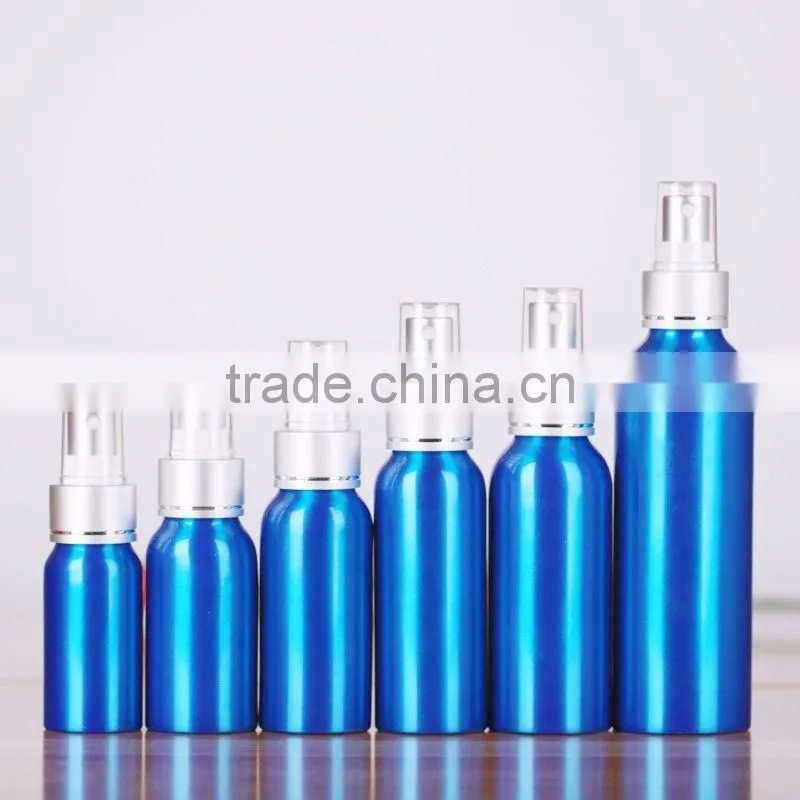 Wholesale 30ml-500ml cosmetic packaging bottle blue aluminum perfume bottle aluminum spray bottle