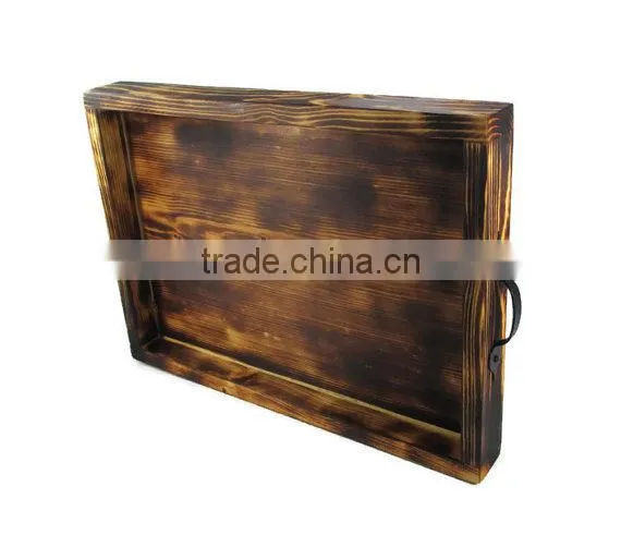 Wooden Rustic Serving Tray High Quality Carbonization Surface Solid Wood Tray Vintage Look Salver