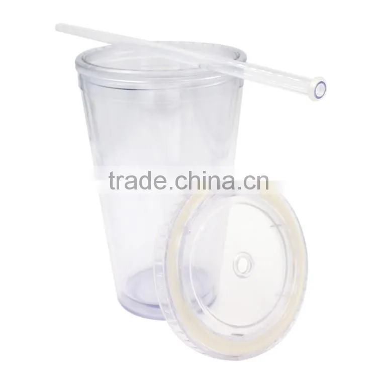 Wholesale Clear Plastic Disposable Straw Cup with Lid, IML Custom Logo Printed Cup With Straw