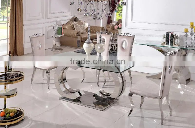 TH286-1 Modern glass top stainless steel dining table