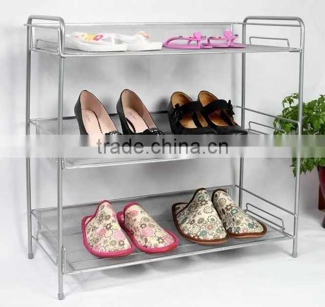 3 Layers Metal Mesh Folding Shoes Rack Stand