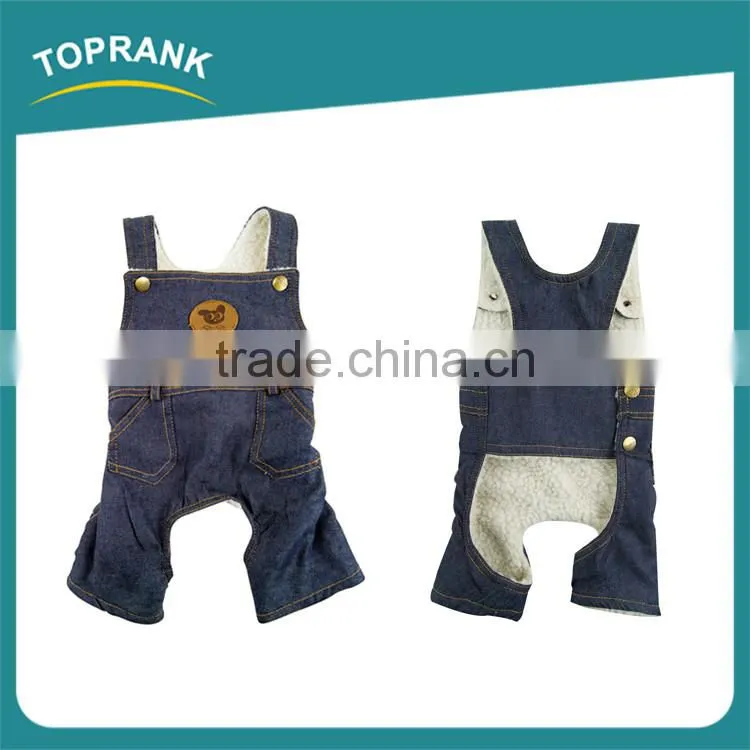 Hot selling pet apparel winter warm lambs wool denim dog overalls