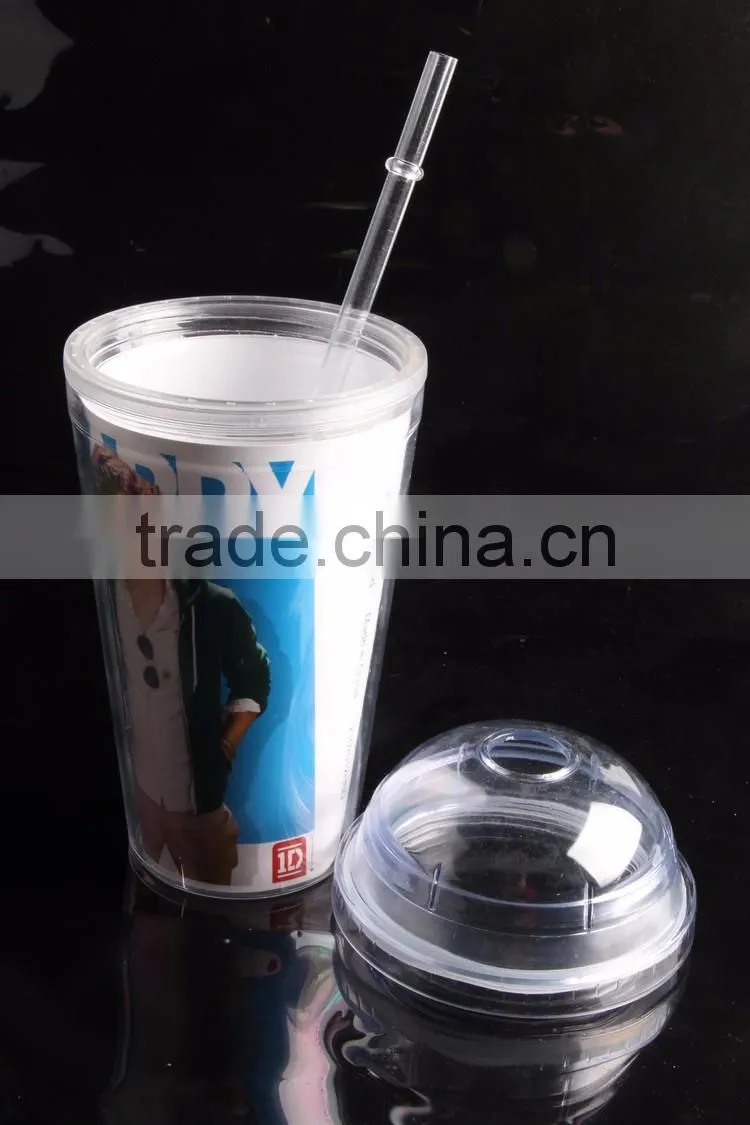 BPA free good grade acrylic tumbler with dome lid and straw with design