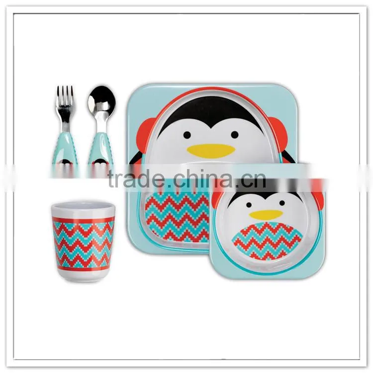 2015 Hot selling Animal shape baby plates & bowls, zoo melamine kids dinner set
