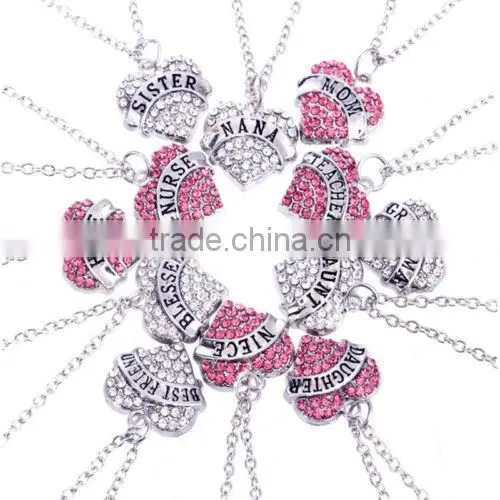 2016 cheap Hot Crystal Love Heart Pendent Necklace Fashion Family Xmas Gifts Jewelry