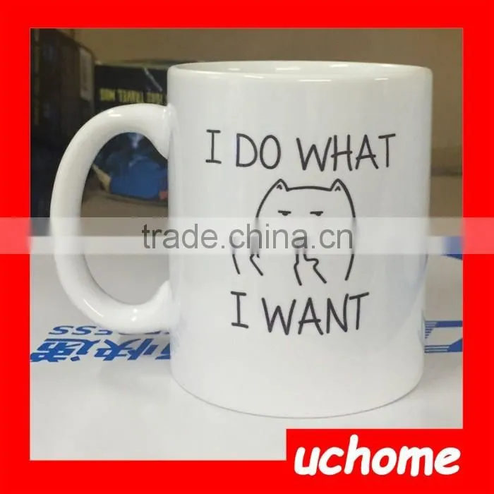 UCHOMEI Do What I Want Cat Funny 11oz Ceramic Coffee Mug Heart Shape Handle Coffee Mug Blank Sublimation Mug
