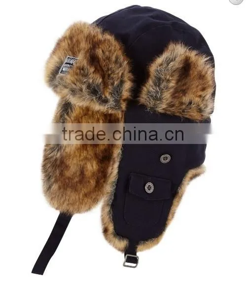Good quality warm custom cheap mens sherpa lining green trapper hat