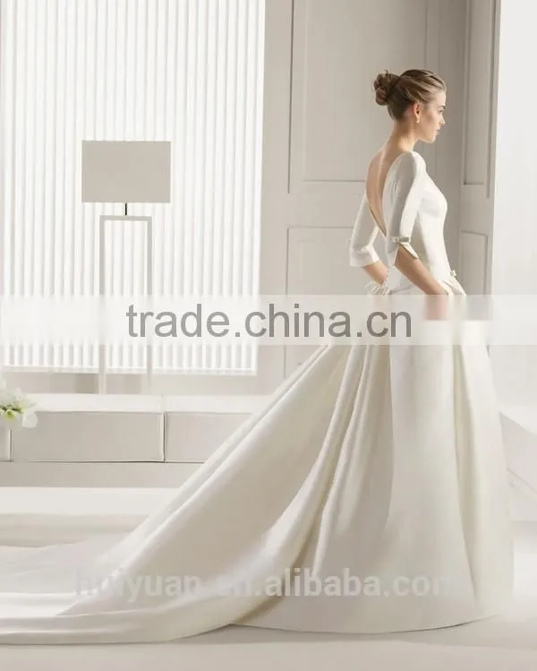 cinderella real sample train satin wedding dress with sleeves
