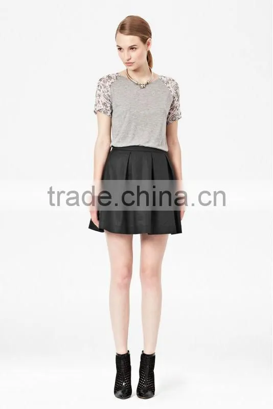 100% Viscose Jersey T-Shirt Top with Printed Chiffon Sleeve