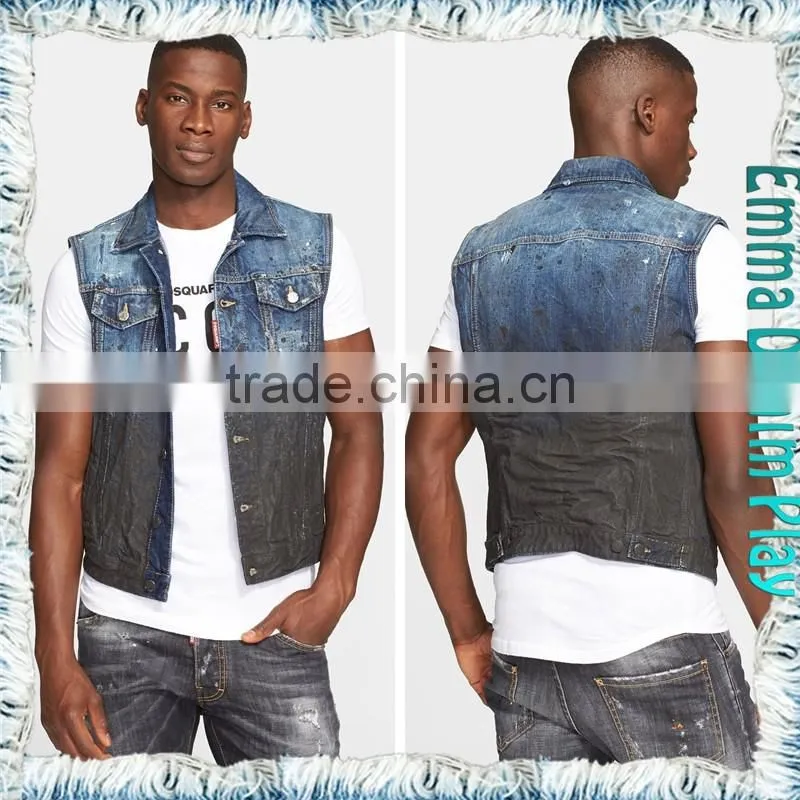 Fashion Mens Dirty Washed Denim Vest With Contrast Color