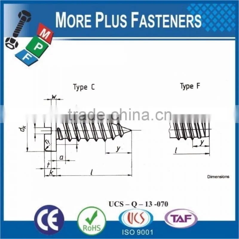 Made In Taiwan DIN 7971 C ISO 1481 450 HV Standard Slotted Pan Head Tapping Screw with Cone End Type C