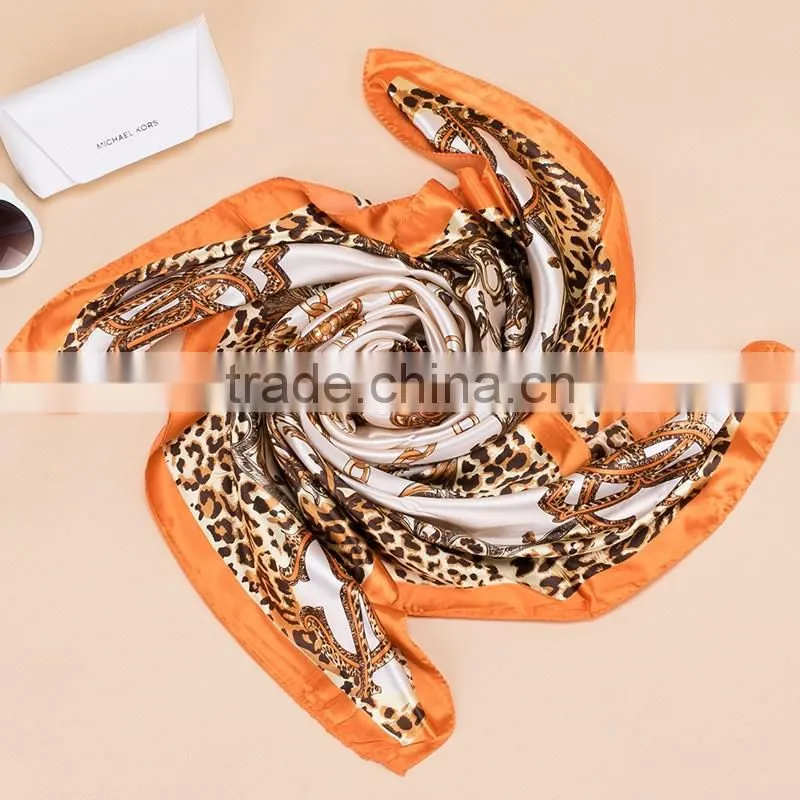 2017 Fashion Lady's Custom Digital Print Silk Satin Square Lady Scarf 90*90
