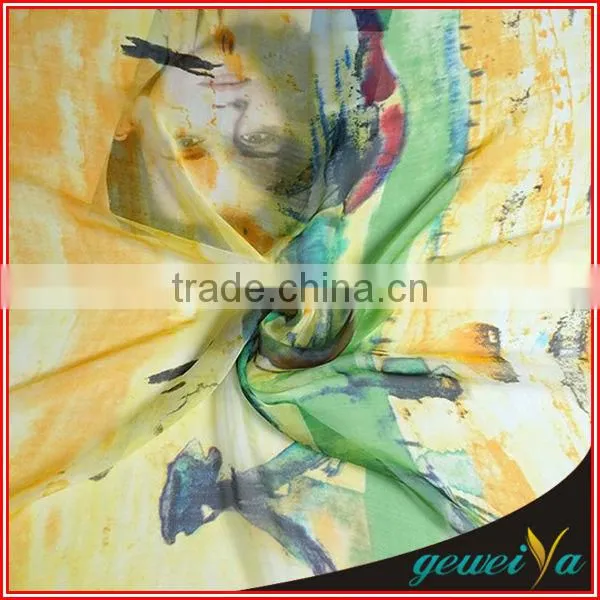 Yellow Flower Chiffon Digital Printed Arab Shawl