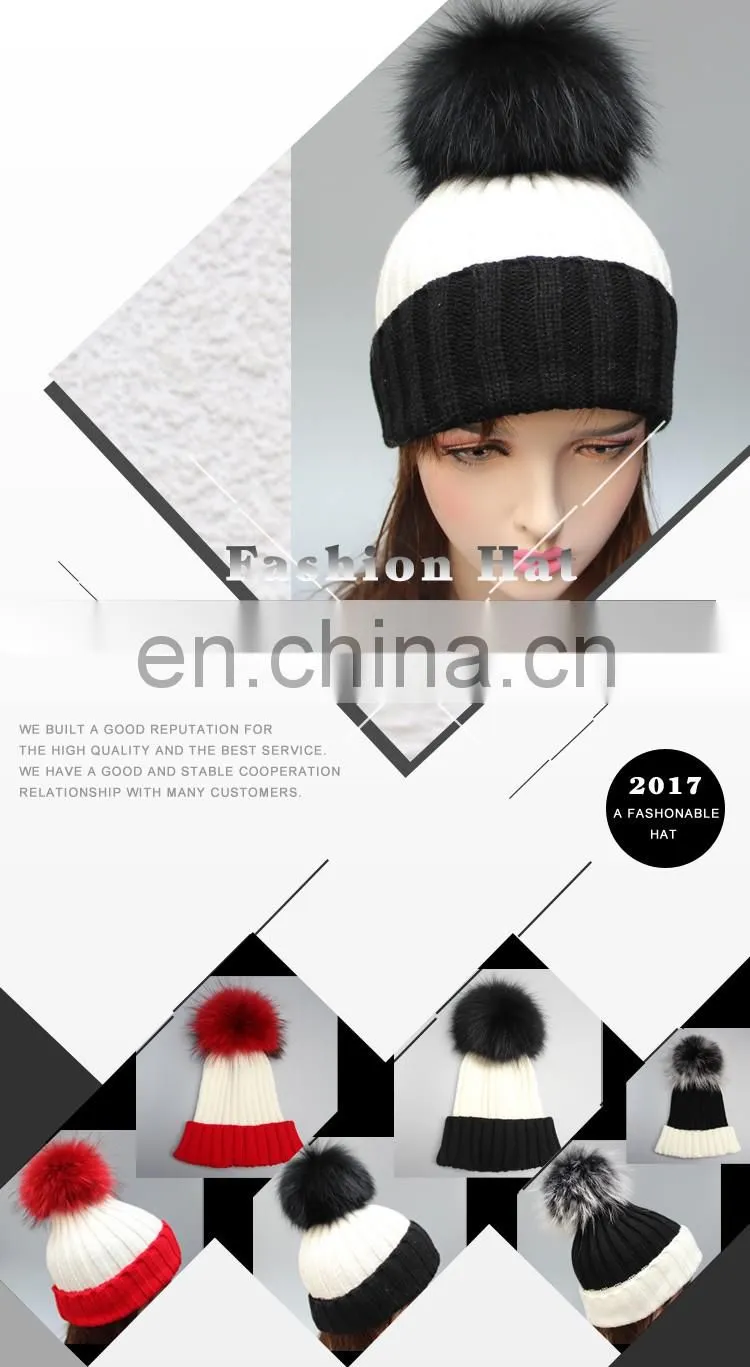 Wholesale custom winter ladies acrylic knitting beanies hat with pompon for lady
