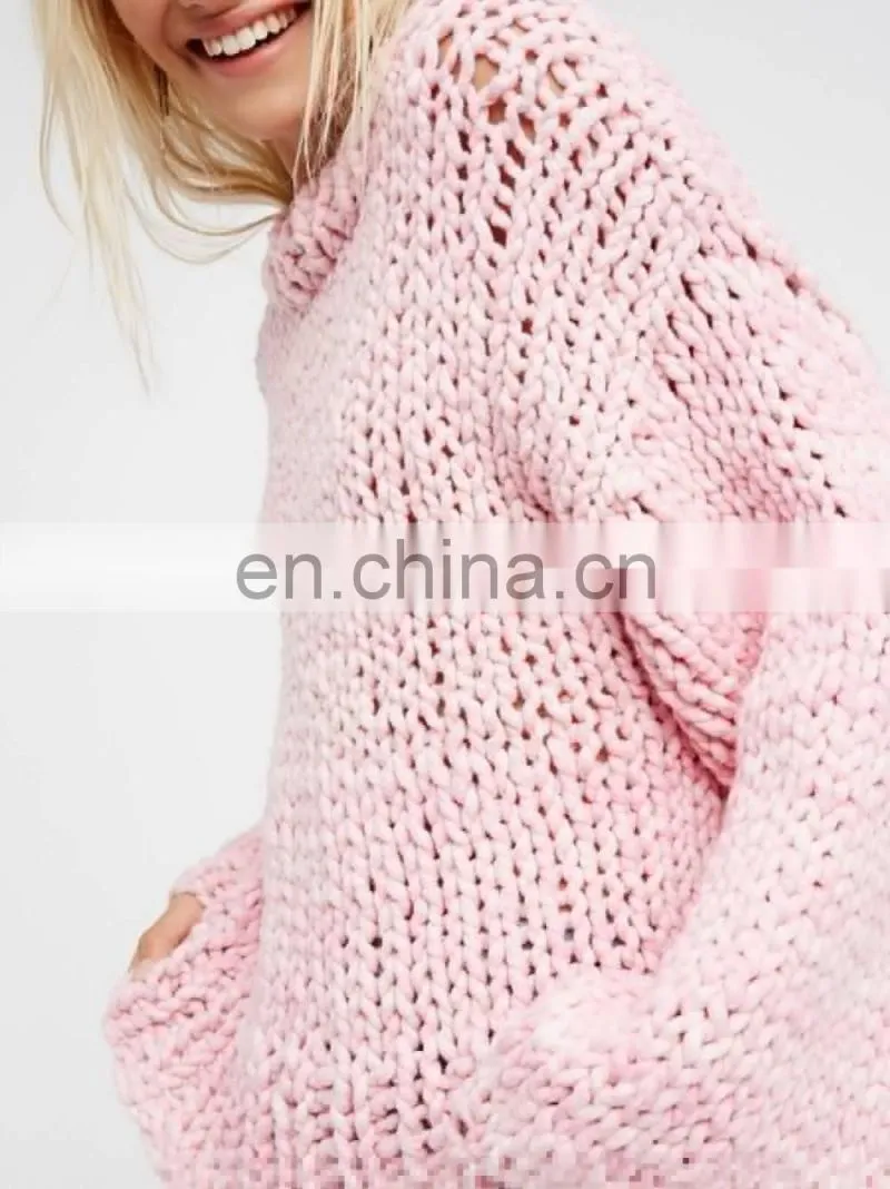 Womens Handmade Crew Neck Pullover Loose Oversized Kintted Sweater