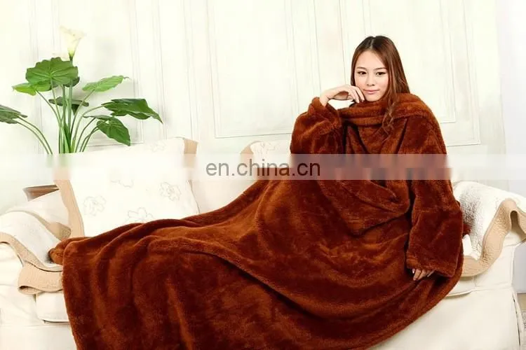 Winter Warm Woven Fleece Adults Kids TV Blanket With Sleeves