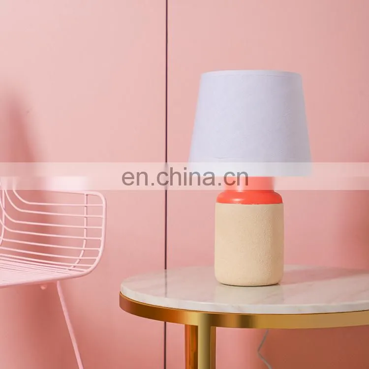 Modern indoor decorative matte salmon pink living room porcelain light for study with white lampshade
