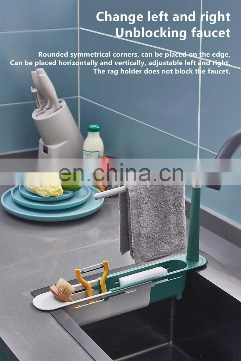 Telescopic Sink Shelf Kitchen Sink Organizer Soap Sponge Holder Towel Drain Rack Storage Basket Kitchen accessories gadget