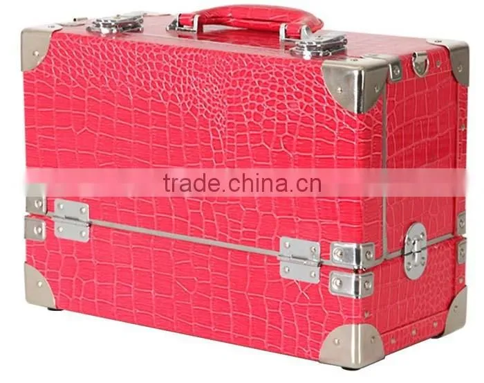 7 Makeup Box 3 Column Dff301 Crocodile Pink Beauty Cosmetics & Professional Makeup Train Case