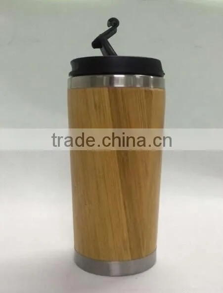 Hot sale Europe 350ml 450ml stainless steel bamboo tea mug, vacuum bamboo flask, coffee mug, laser logo