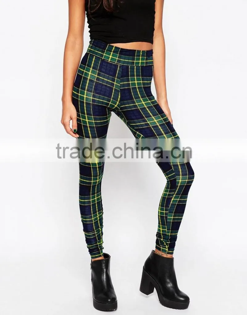 striped in check print stretch knit skinny women legging
