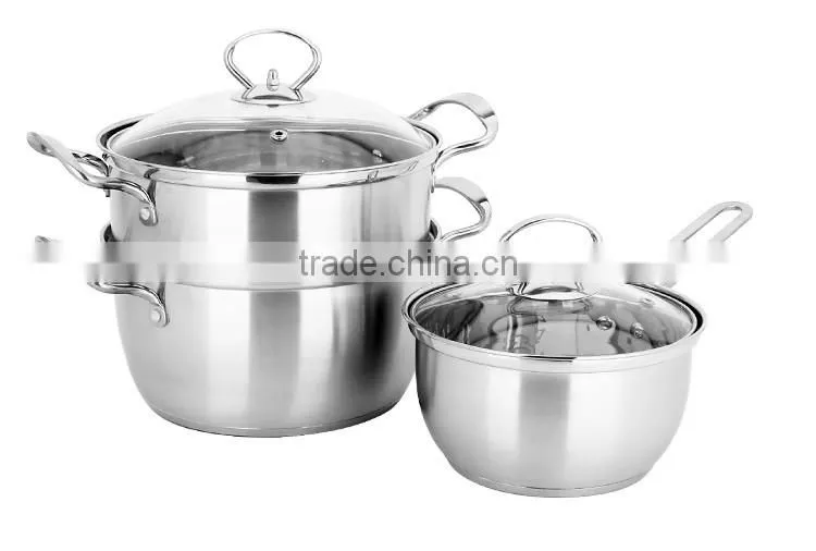 stainless steel two layers steamer pot cookware sets/ milk boiling pot/ sauce pot