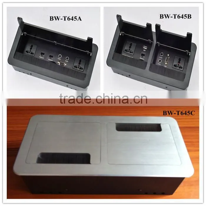 Aluminum Alloy Flip Up Tabletop Socket HDMI/Cable Cubby With Brush