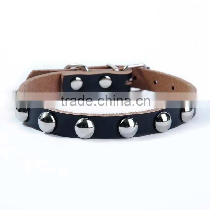 Wholesale pet supplies five spot color real cowhide mushroom rivet dog collar