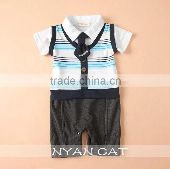 2016 British Style Newborn Baby Clothes Cotton Jumpsuits Breathable Toddler Boy Stripe Rompers Breathable Handsome Boy Clothing