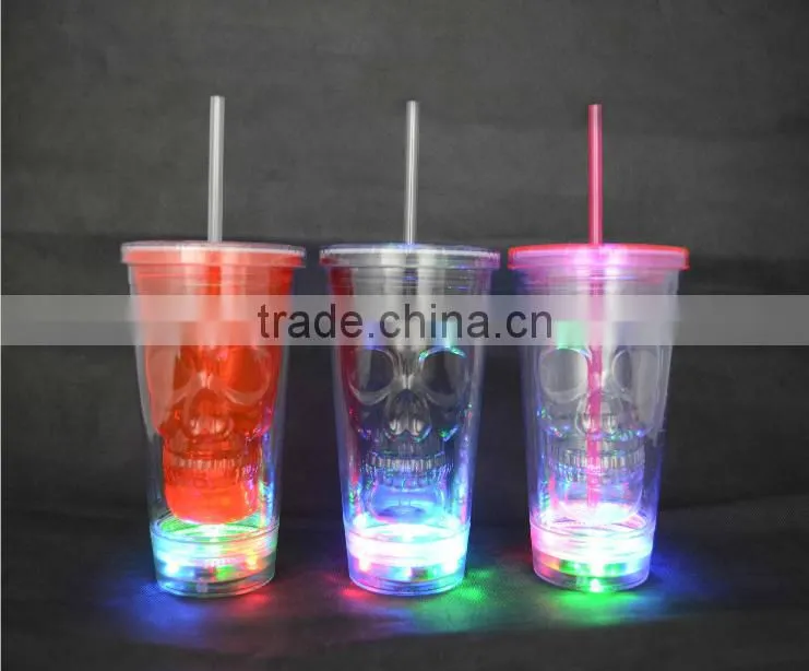 BPA free Acrylic double wall 16 oz tumblers with straw and LED light FDA standard PVC or paper insert mugs