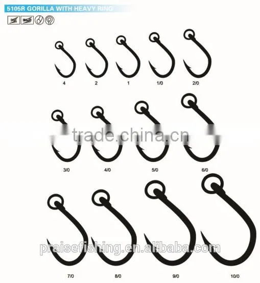 White Nickle high carbon steel PR-5105R GORILLA WITH HEAVY RING wholesale fishing hook