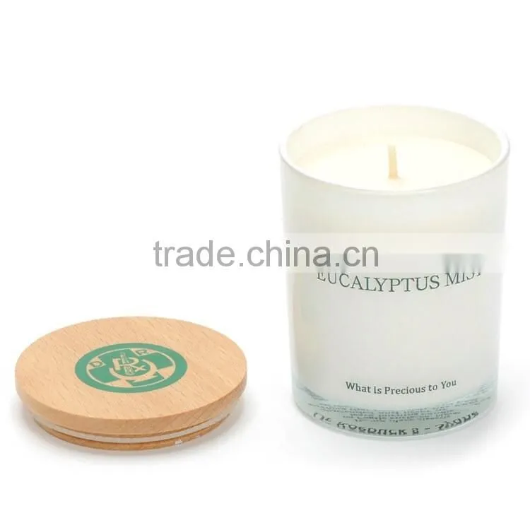 8oz painted white glass candle jars with wood lid for making scented candles