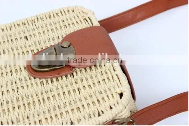 Fashion girl's beige paper straw craft bag