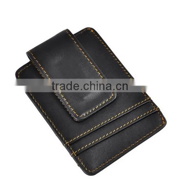 Mens Genuine Leather Cowhide Magnet Money Clip Credit Case Case Holder Slim Wallet