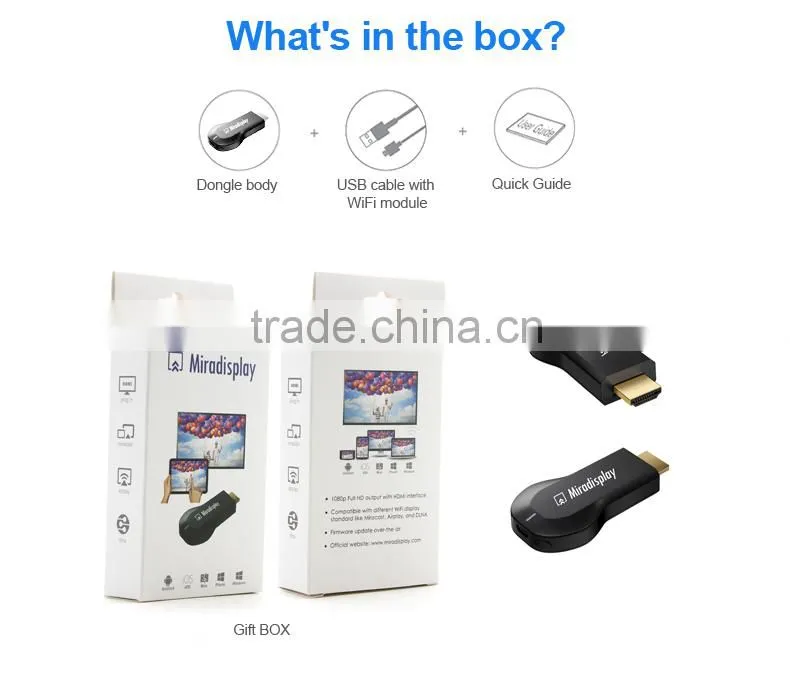 Miradisplay tv dongle,wireless display dongle chrome cast