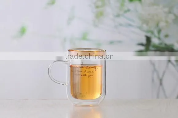 High Borosilicate Double Wall Coffee Square Glass Cup With Handle