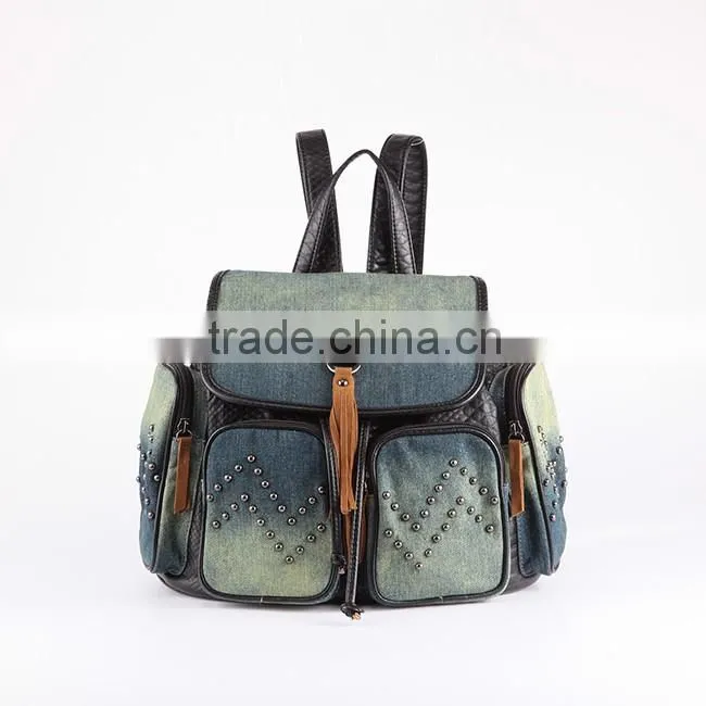 3867 Wholesale High Quality Durable Denim Women Outdoor Drawstring Backpack