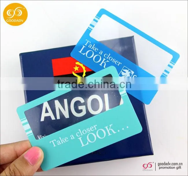 Credit card hand magnifiers glass/hand lens with calibration for promotion gift/plastic magnifying glass