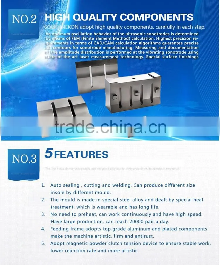 Auto insole/shoe-pad/shoepad making machine ,Ultrasonic threadless seaming technology, shape in once time,