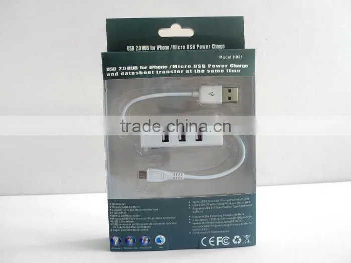 computer USB micro phone charge cable with 3 port usb hub