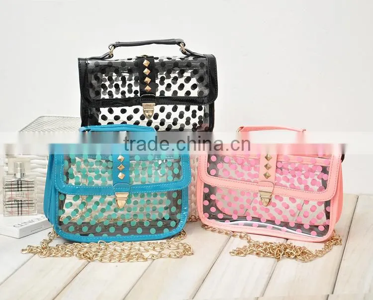 High fashion ladies cheap dot clear pvc plastic messenger bag