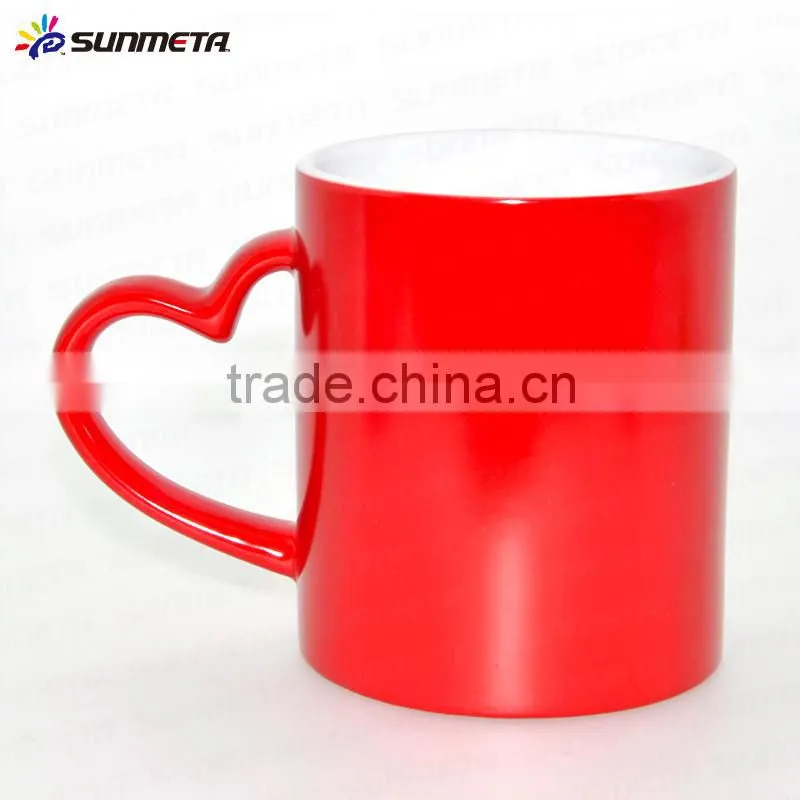 Sunmeta whole sale 11oz Blank Sublimation Color Changing Mug heart handle