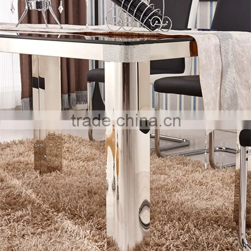 Stainless steel dinette combination of European small apartment modern minimalist rectangular tempered glass dining table