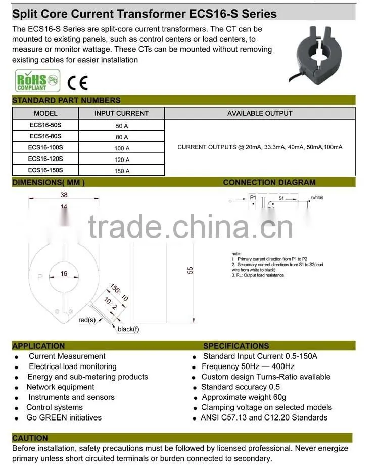 Factory Price UL CE Split Core CT, Split Core Current Transformer, Clamp-On Current Transformer