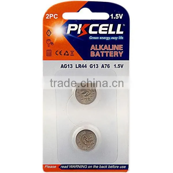 1.5V LR44/LR1154/A76/AG13 Alkaline Button cell battery 2pcs/card
