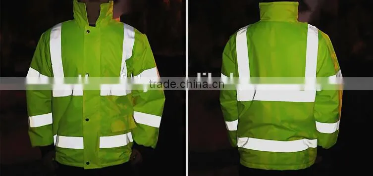 waterproof yellow high visibility warm workwear reflective safety winter jacket