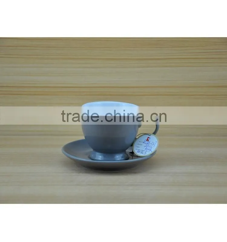 grey solid color biscuit ceramic tea cup and saucer,coffee cup and saucer